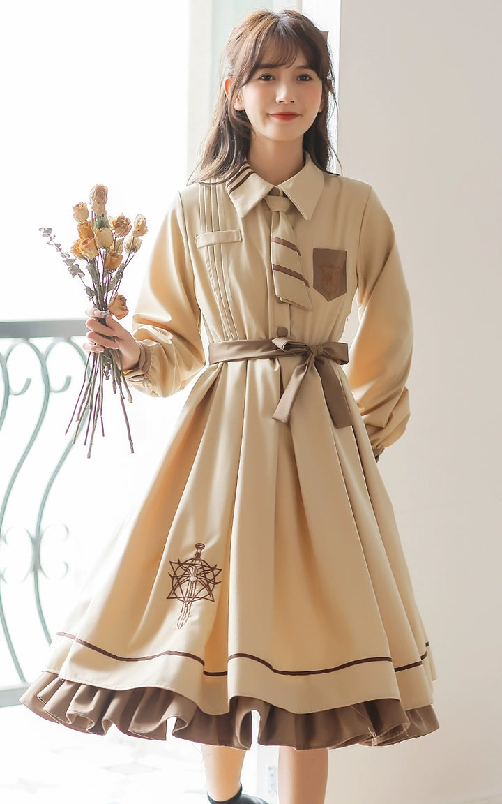 Preppy JK Uniform Dress A-line Princess Dress With Cape Multicolor 42437:761041