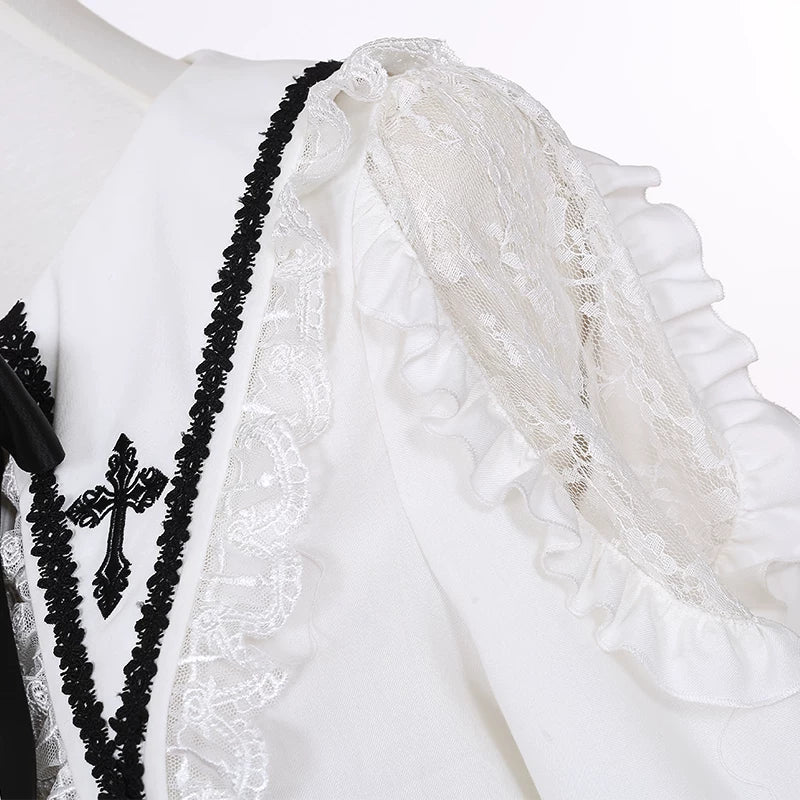 Jirai Kei Flutter Sleeve Suspender Skirt Set, Cross Pendants 45581:860454