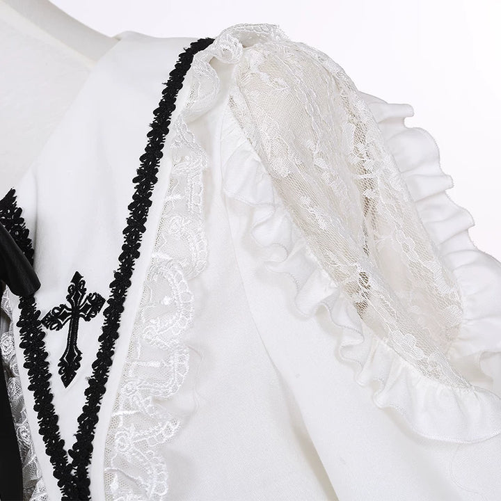 Jirai Kei Flutter Sleeve Suspender Skirt Set, Cross Pendants 45581:860454