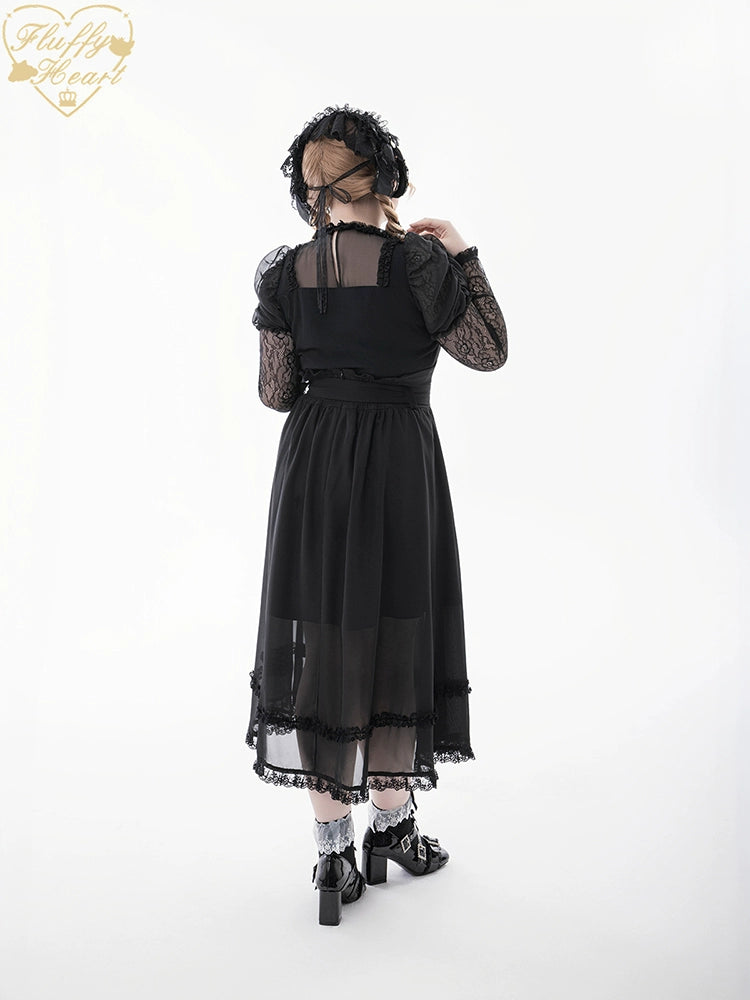 Lace-sleeves Jirai Kei Blouse & Voile Skirt With Detachable Belt 42954:758907