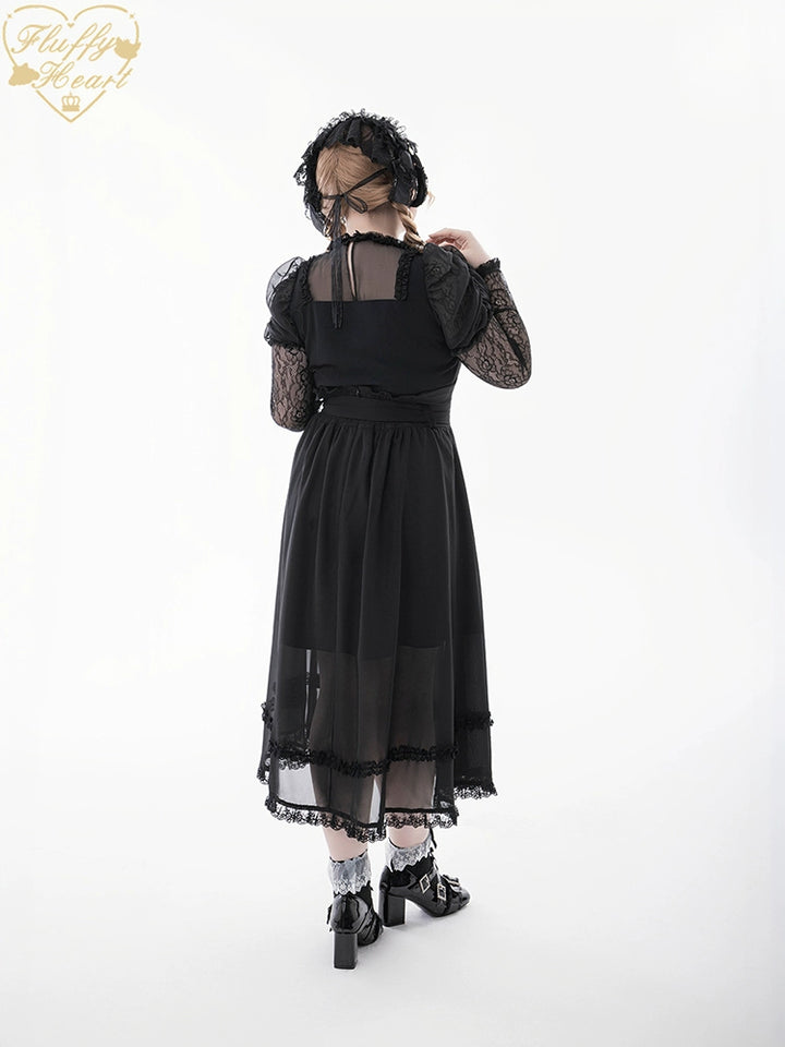 Lace-sleeves Jirai Kei Blouse & Voile Skirt With Detachable Belt 42954:758907