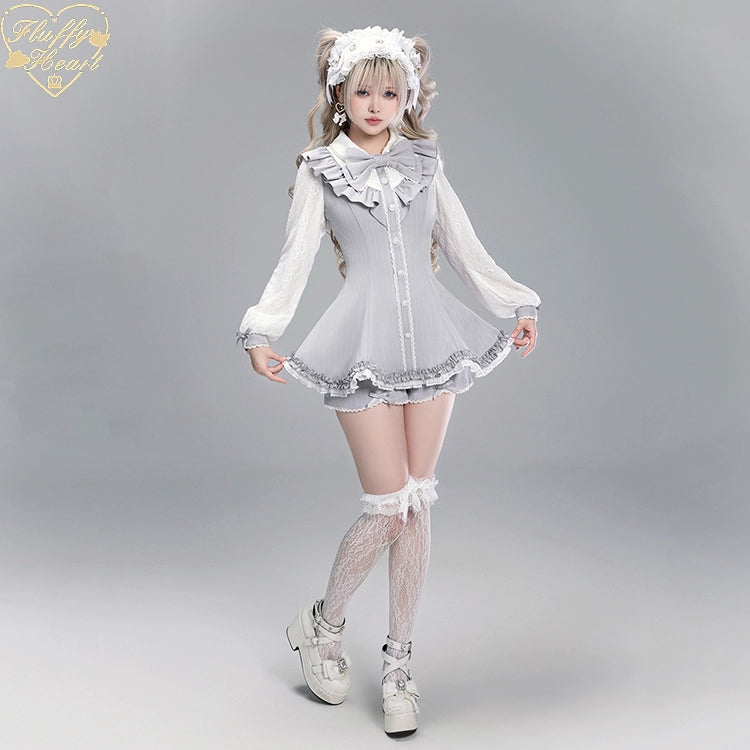 Lace-Sleeved Ryousangata Set Up, Large Bow Brooch (2XL L M S XL) 43448:800502