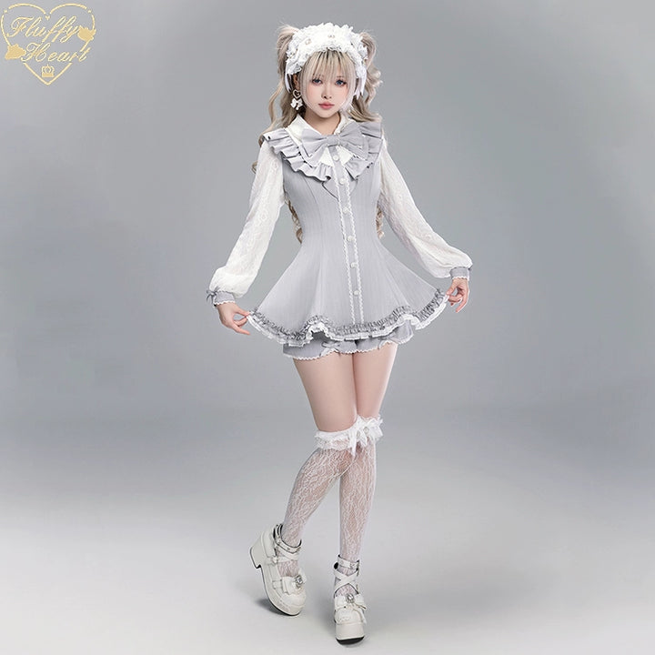 Lace-Sleeved Ryousangata Set Up, Large Bow Brooch (2XL L M S XL) 43448:800502