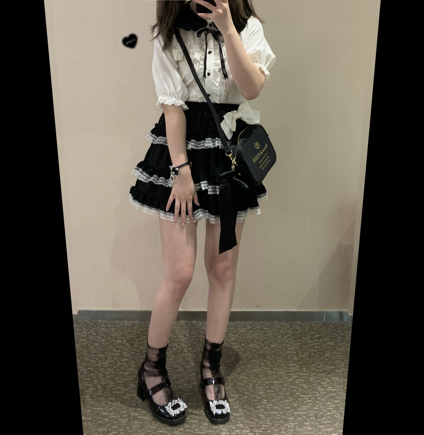 Jirai Kei Black And Pink Tiered Lace Skirt 21798:318540