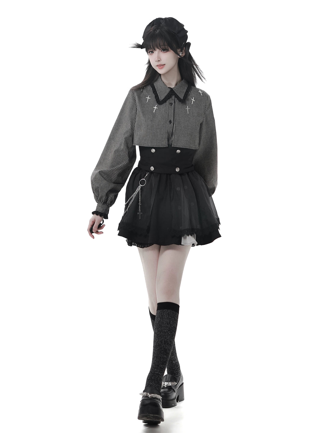 Gothic Striped Blouse and Black Skirt Set 44172:800240