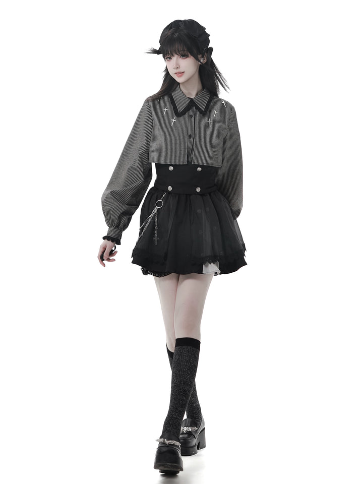 Gothic Striped Blouse and Black Skirt Set 44172:800240