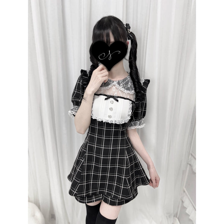 Jirai Kei Dress Set Short Sleeve Lace Collar Dress And Shorts (L M) 39124:757589