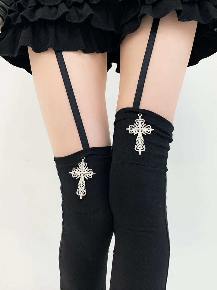 Gothic Cross Garter Leg Warmers, Over-the-Knee 46034:873876