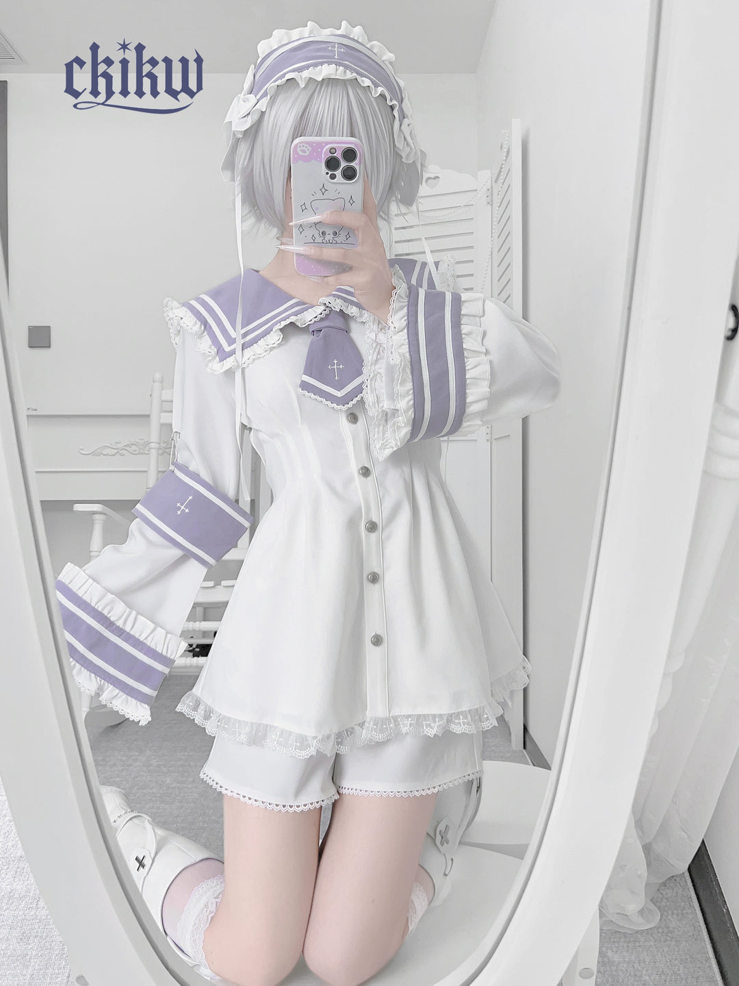 Sailor Collar Jirai Kei Dress Set, Detachable Armband (L M S XS) 43864:788500