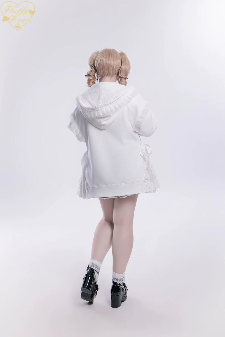 Lace-Trim Hoodie Coat, Side Pocket 45227:842227
