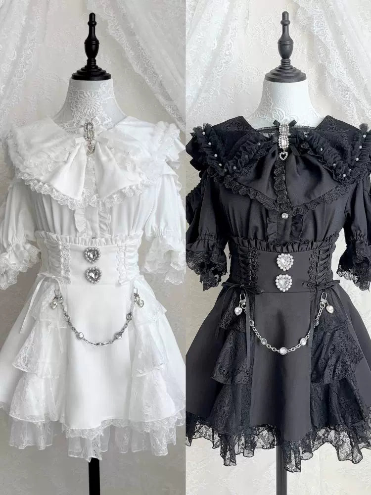 Jirai Kei Bunny Ear Blouse, Ruffles and Lace 43937:791911