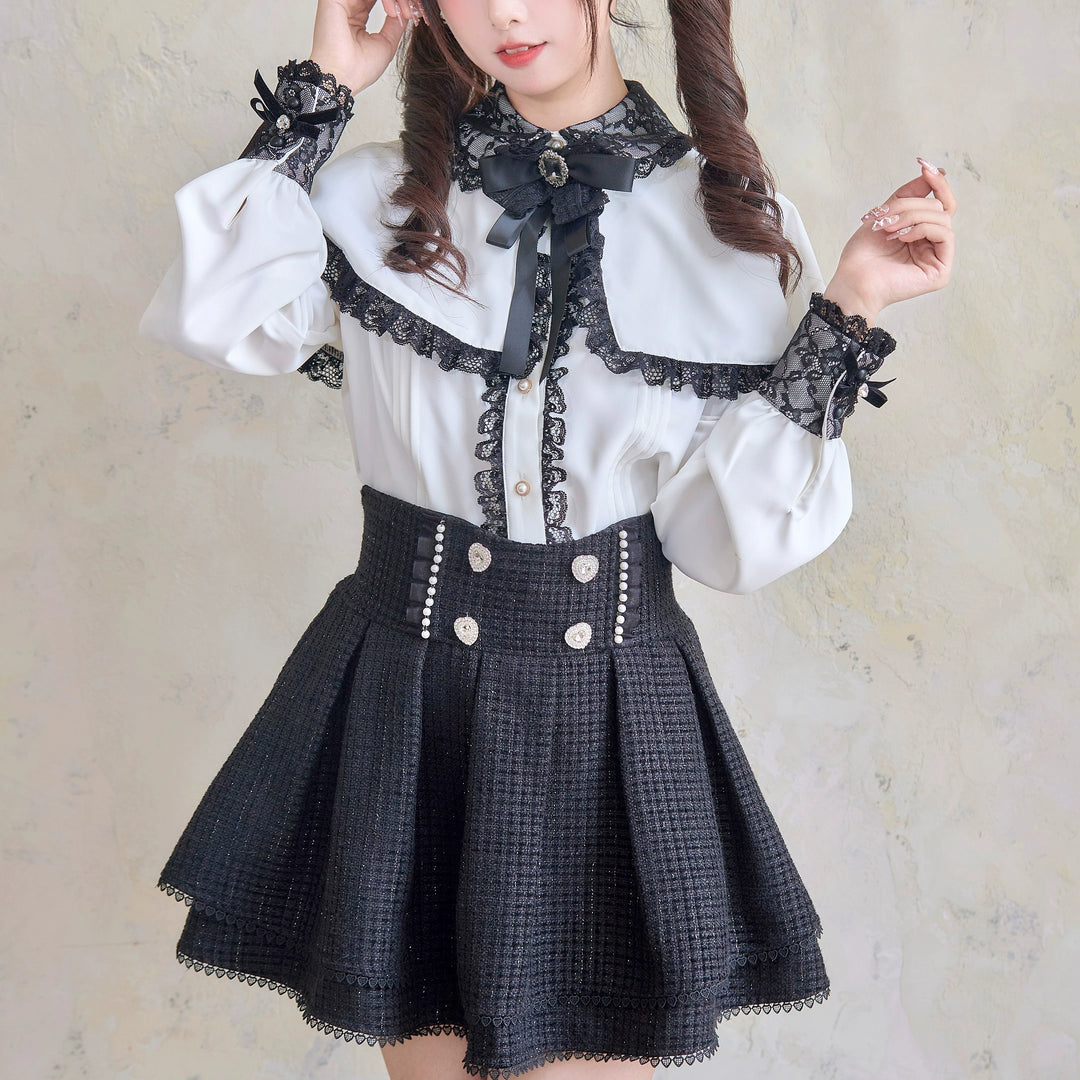 Winter Jirai Kei Skirt Ryousangata Double-layered Tweed Skirt 41560:719164