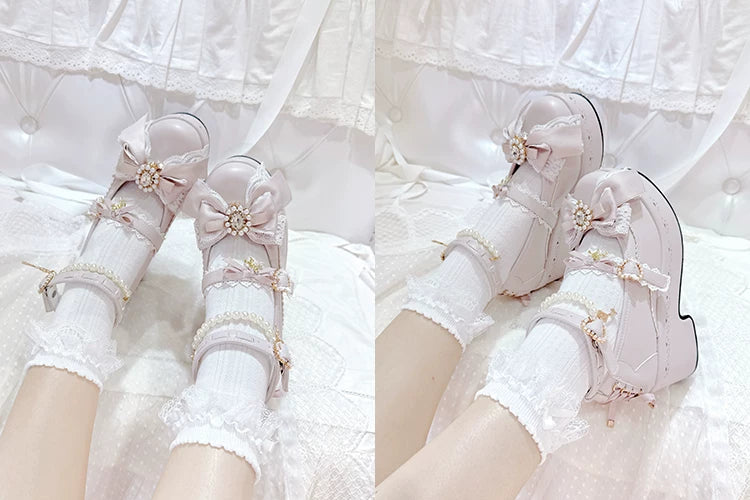 Jirai Kei Platform Shoes, Detachable Pearl-Like Chain 44929:828496