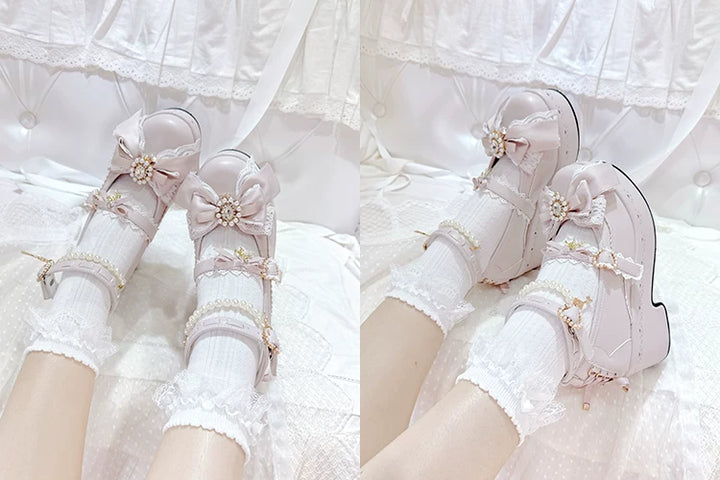 Jirai Kei Platform Shoes, Detachable Pearl-Like Chain 44929:828496