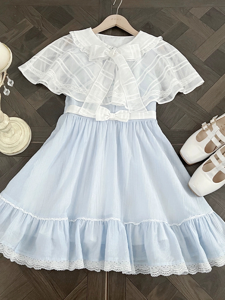 Blue / White Ryousangata One Piece Dress, Cape Style 43547:779027