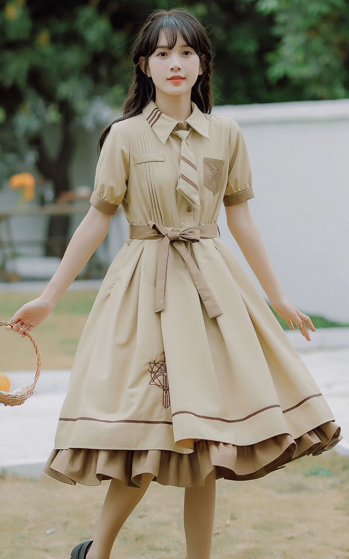 Preppy JK Uniform Dress A-line Princess Dress With Cape Multicolor 42437:760972