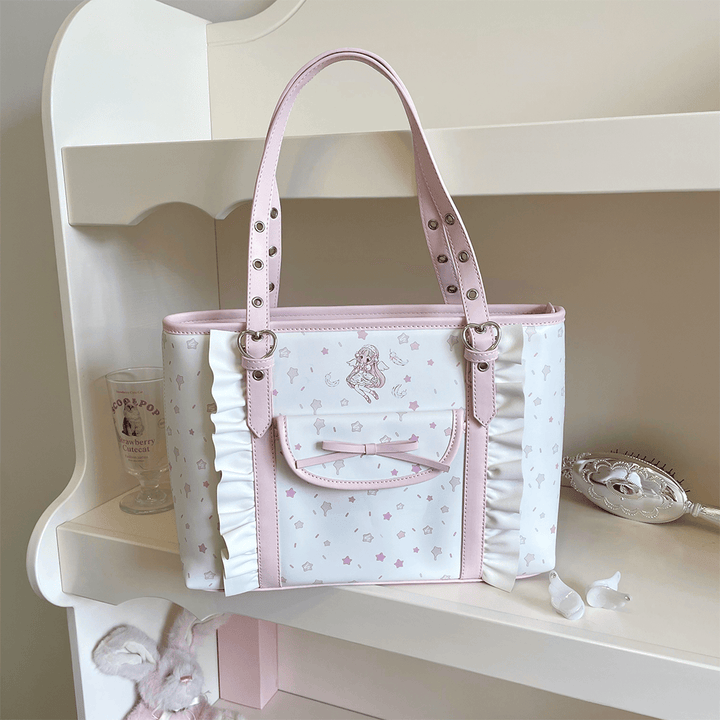 Kawaii Bag Pink Tote Bag Anime Girl Print Shoulder Bag 42229:733286