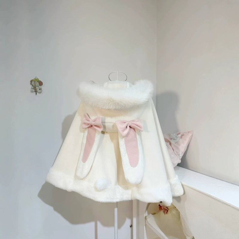 Sweet Lolita Coat Kawaii Ribbon Bunny Ear Cape For Winter 40290:678302