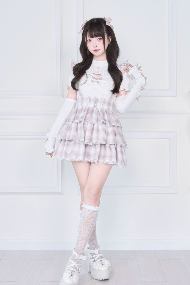 Jirai Kei Knitted Top, High Waist Skirt 43806:786178