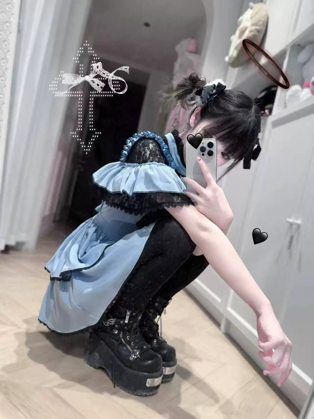 Flounce Cape Jirai Kei Dress, Cross Pendant 43780:785549