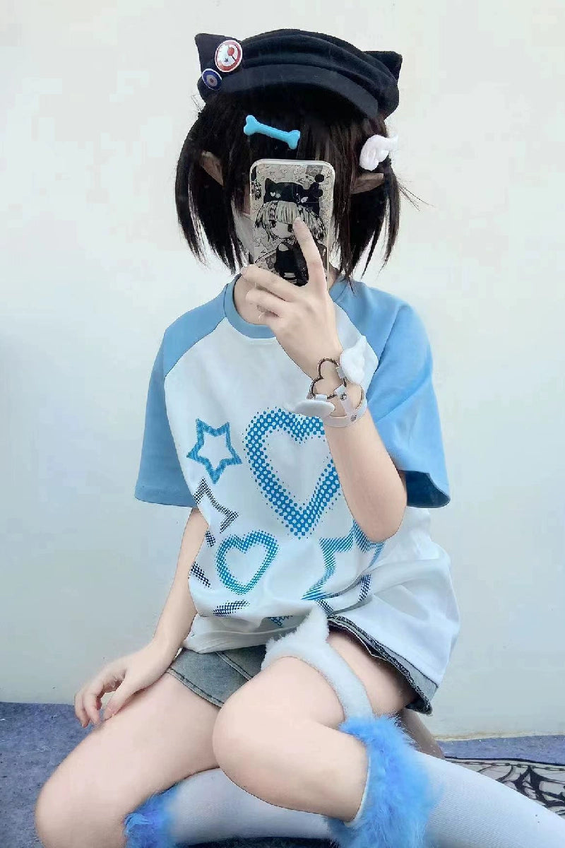 Jirai Kei Blue Cross Love T-Shirt Unisex Top 5Colors 29244:340538