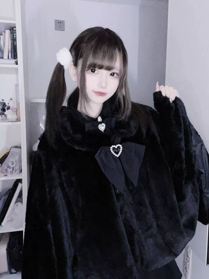 Jirai Kei Winter Coat Warm Faux Rabbit Fur Cape 34376:460584