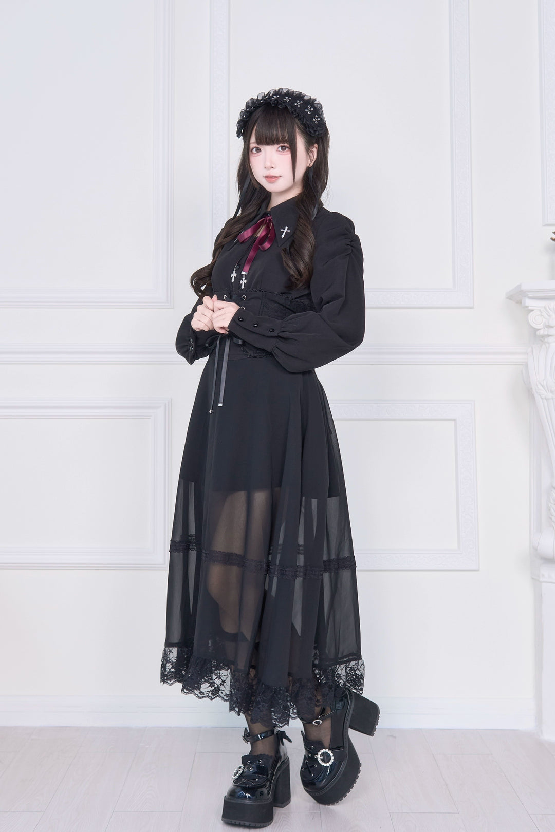 Waist Cincher Designed Jirai Kei Long Skirt 43941:789841