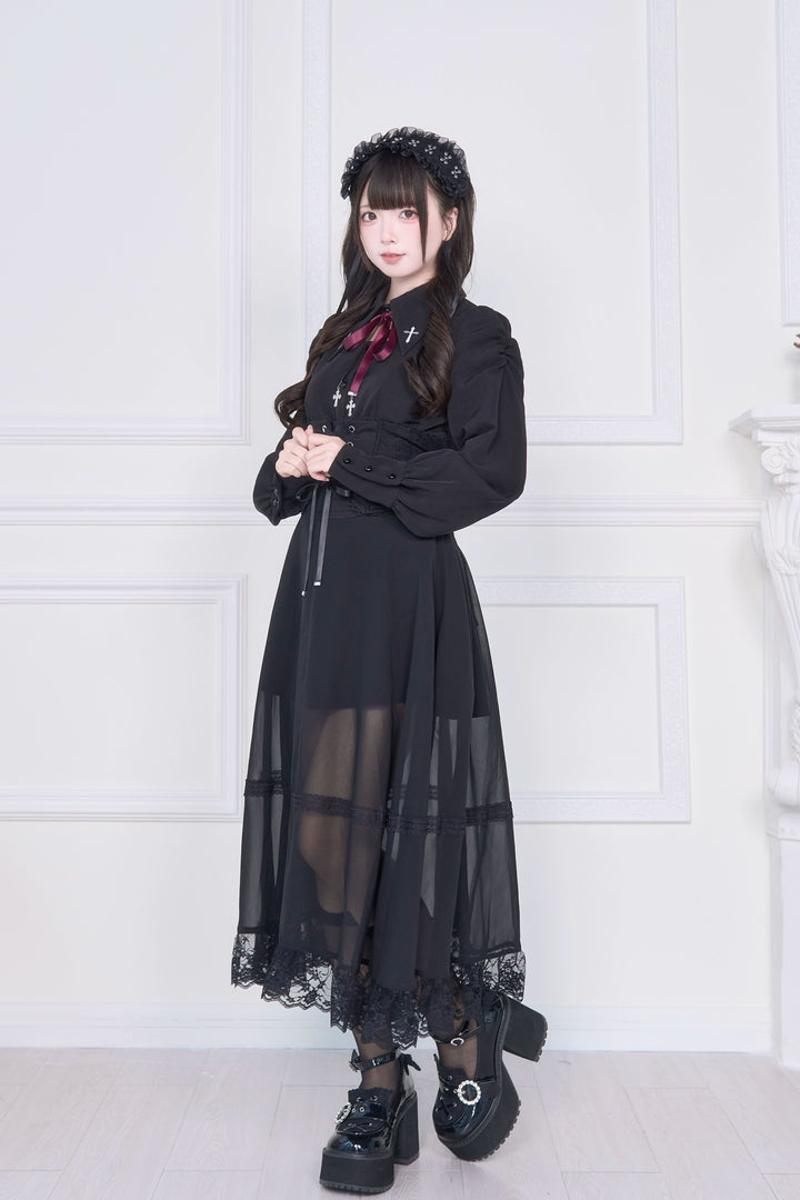 Waist Cincher Designed Jirai Kei Long Skirt 43941:789841
