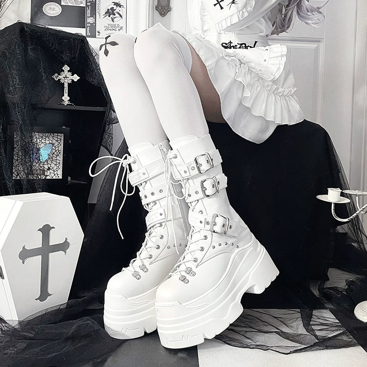 Sub-culture Mid-calf Length Boots, Platform Sole (White / 35 36 37 38 39 40) 44065:795645