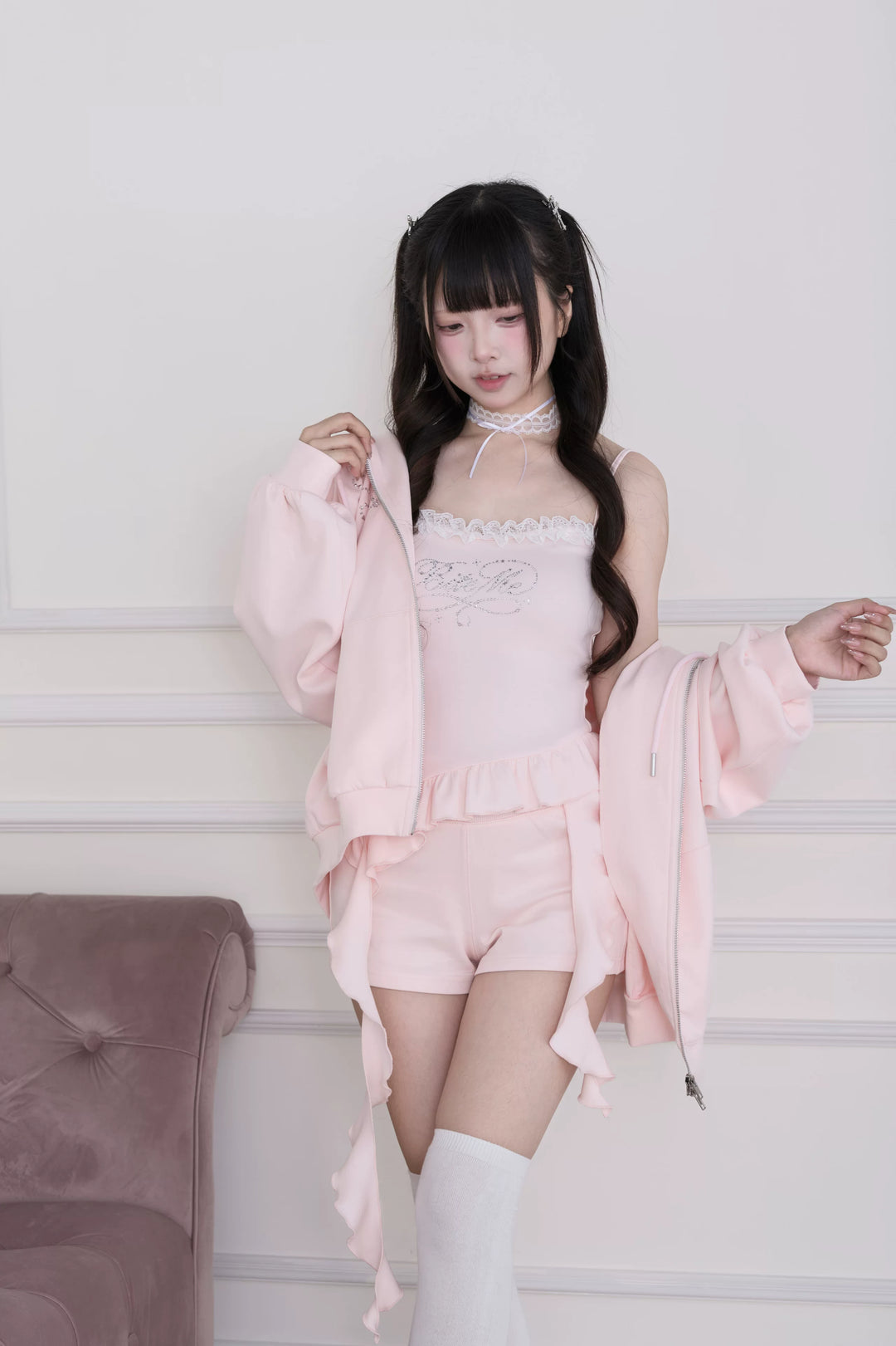 Sporty Hoodie Jacket 4-Piece Set, Hot-Fix Rhinestone 45857:865844