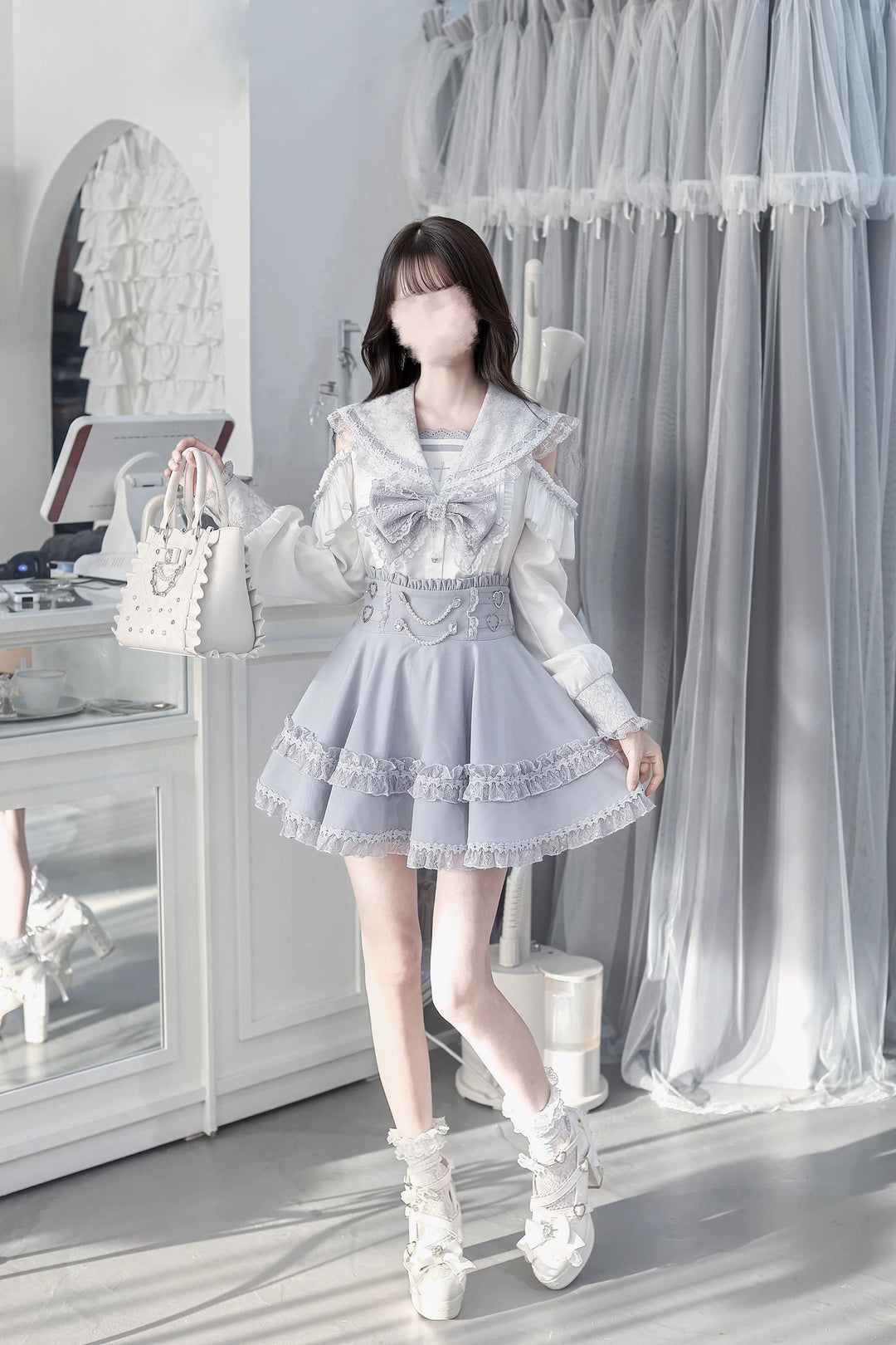 Ryousangata Sailor Collar Blouse, Elastic Waist Skirt 45746:860813
