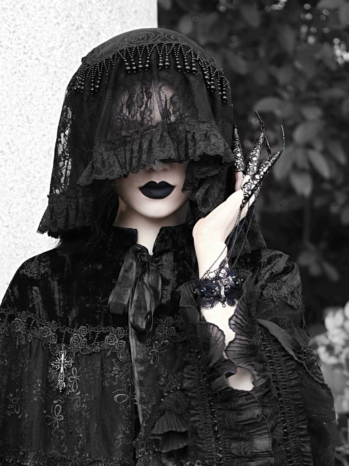 Gothic Headwear Black Lace Headband with Head Veil 39152:616060