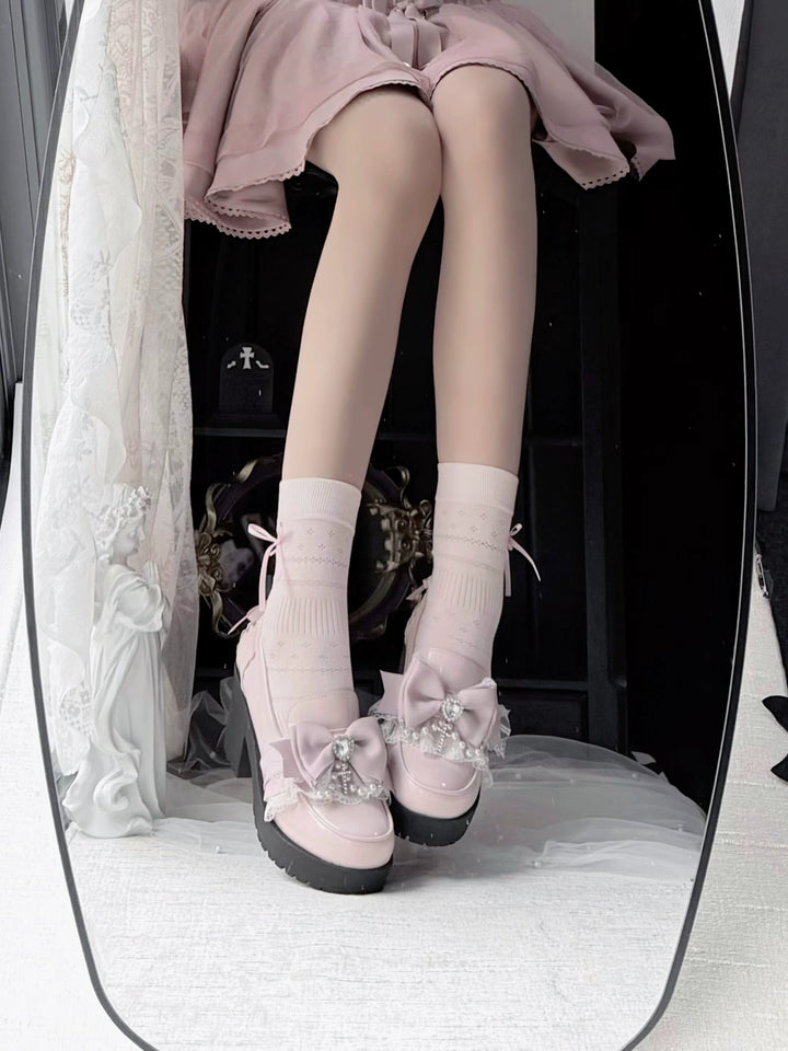 Jirai Kei Heeled Shoes, Pearl Chain and Cross Details (35 36 37 38 39 40) 45695:860661