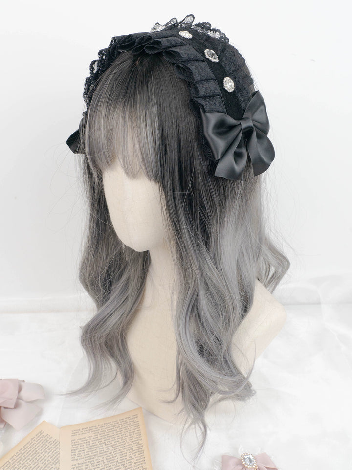 Jirai Kei Headband Lace Bow Headdress Rhinestones Hair Accessory 35650:507180 35650:507180