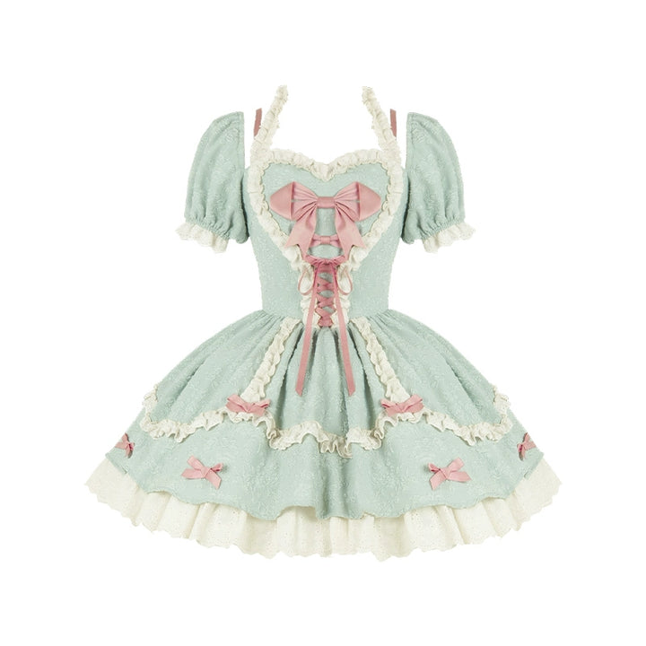 Sweet Lolita Dress Heart-shaped Neckline Puff Sleeves OP (L M S) 38070:609034