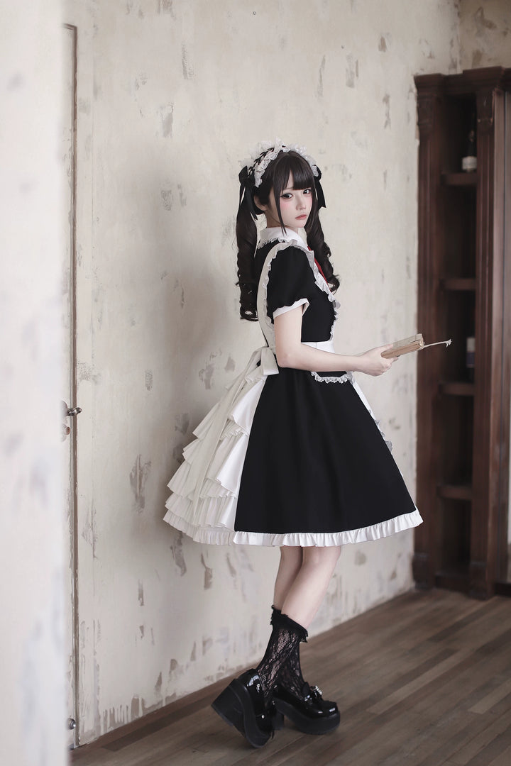 Gothic Lolita Button Closure OP Dress, Detachable Apron 44947:832421