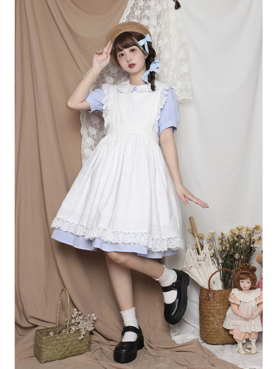Lolita Dress White Apron Dress Cotton Suspender Skirt 36554:518642