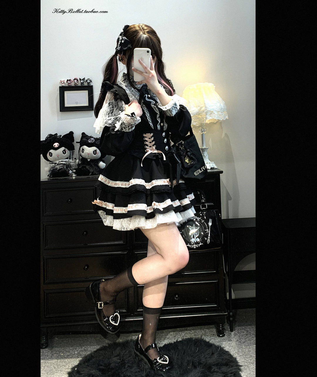 Lace Jirai Kei Blouse, Heart-Shaped Buttons 44757:823894