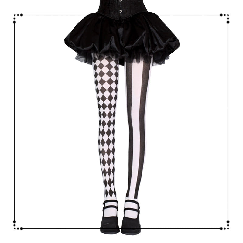 Halloween Style Striped & Checkered Pantyhose (Black) 44086:795579