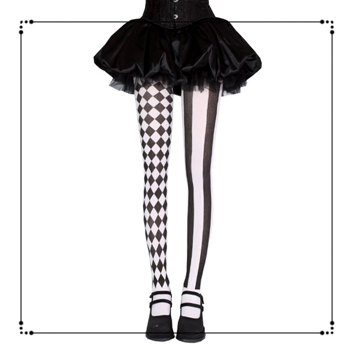Halloween Style Striped & Checkered Pantyhose (Black) 44086:795579
