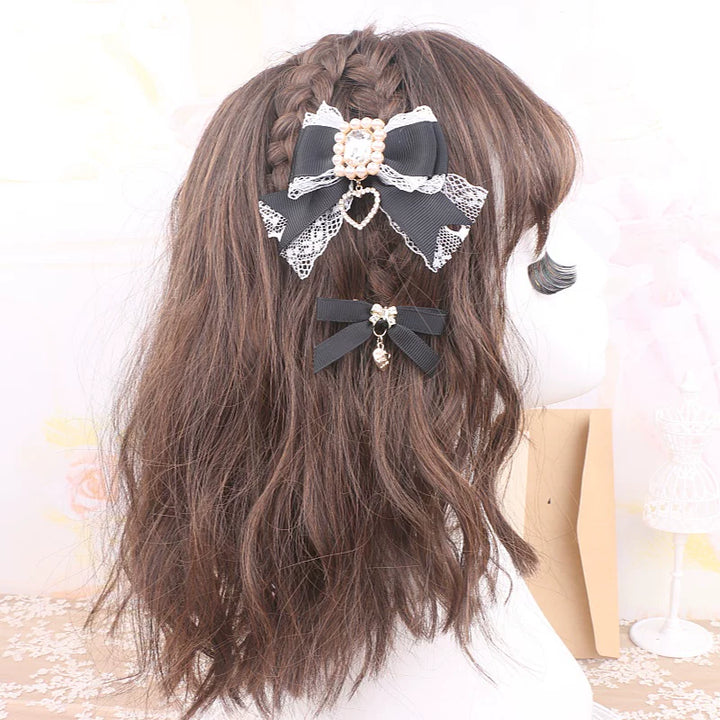 Jirai Kei Hair Clip, Rhinestone Bow & Heart Pendant 45071:834155
