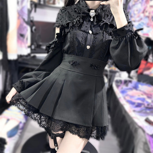 Jirai Kei Skirt Chinese Style High-Waisted Black Mini Skirt (L M S XL) 34504:462136