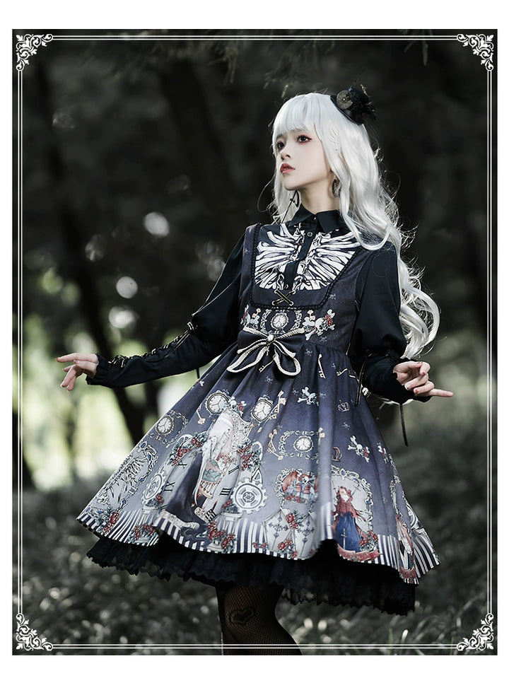 Gothic Lolita Dress Set Black White Lolita Blouse Dress Set 35536:495642