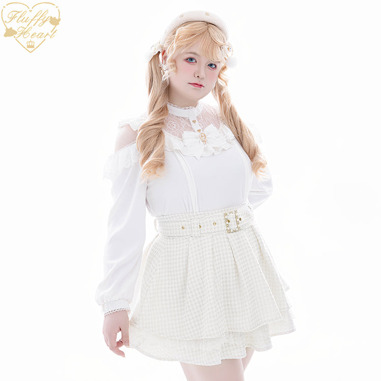 Lace Off-Shoulder Jirai Kei Blouse With Bow Brooch 41684:710428