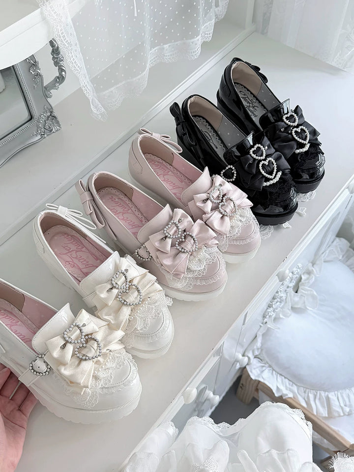 Jirai Kei Chunky Heel Slip-on Shoes, Bows and Pearls 45868:866963