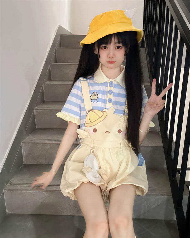 Yellow Suspender Shorts Blue Striped T-shirt 31734:366564 31734:366564