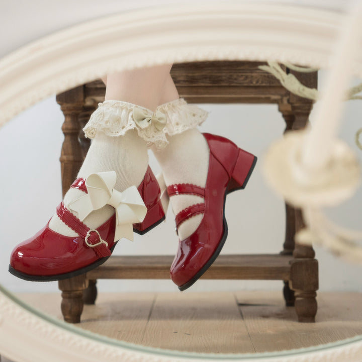 Lolita Shoes Round Toe Shoes Low-Mid Heels with Bow Lace 35268:490410 35268:490410