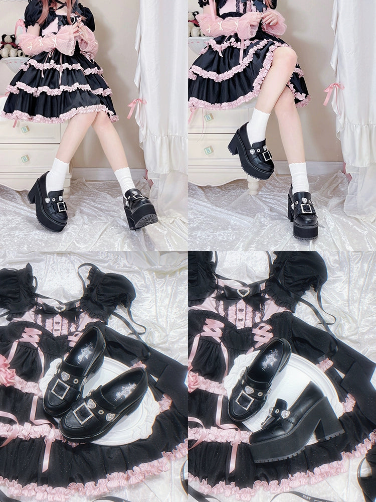 Harajuku Black Platform Sneakers with Cross Heart Straps Jirai Kei main image 0