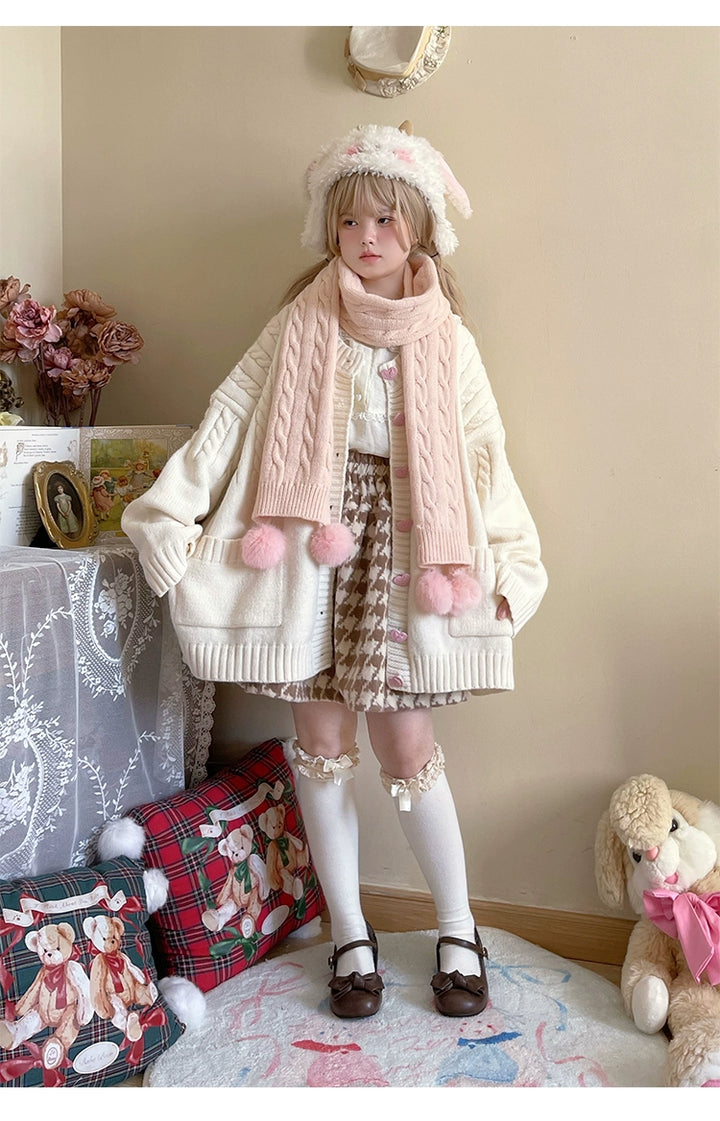 Kawaii Scarf Knitted Neck Warmer With Cute Ball 39340:620202