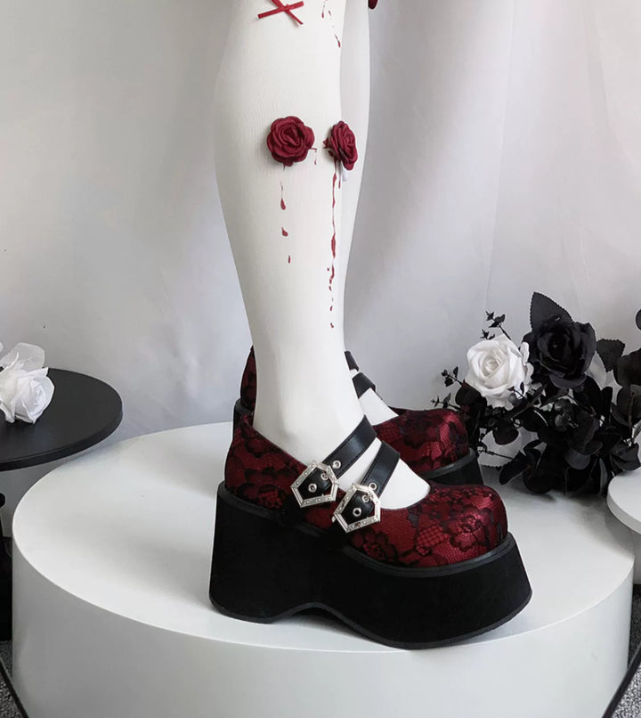 Black Red Platform Shoes Mary Jane Shoes 29728:367892 29728:367892